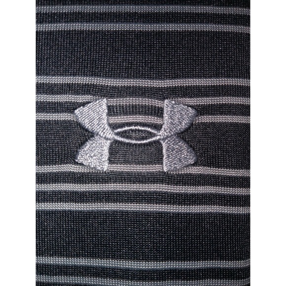 UNDER ARMOUR XXL Polo Heat Gear Dry Shirt Black Grey Striped Golf Preppy Dad Men - Picture 6 of 8